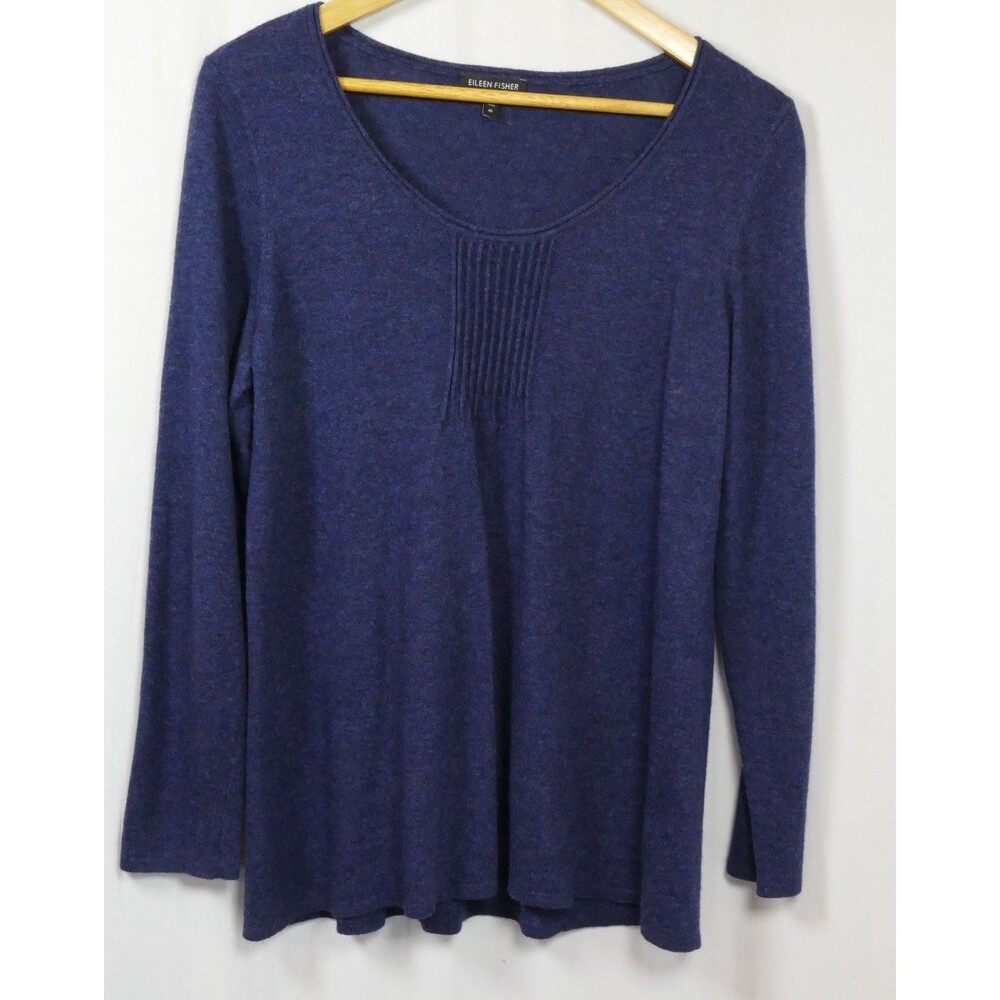 Eileen Fisher Sweater Womens M Blue Wool Cashmere Angora Long Sleeve Minimalist